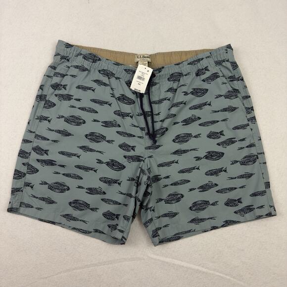 L.L.Bean Dock Shorts XXL Blue Fish Print Classic Fit NWT - Picture 3 of 10